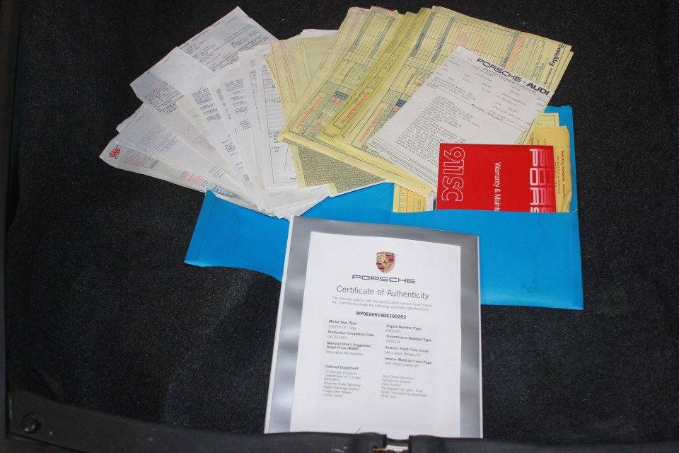 Paperwork and records for a Porsche