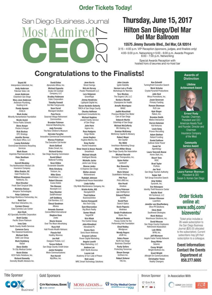 San Diego Business Journal Most Admired CEO Award #3
