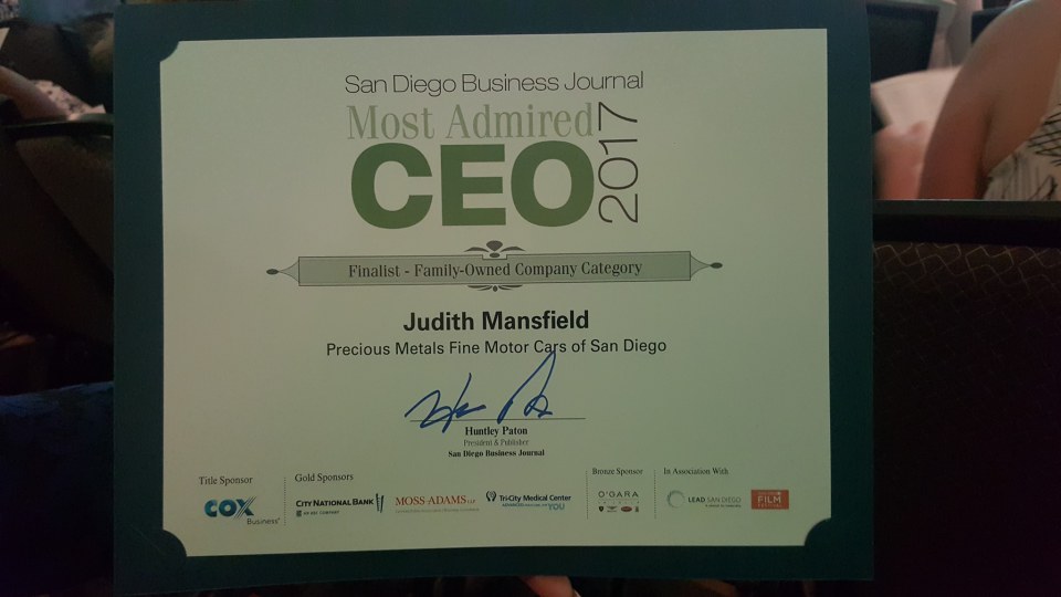 San Diego Business Journal Most Admired CEO Award #2